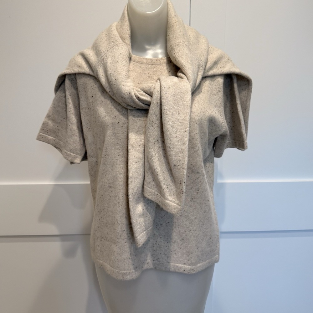 Talbots Women's Cashmere Beige Speckled Twin Set 2 Piece Classic Preppy Medium
